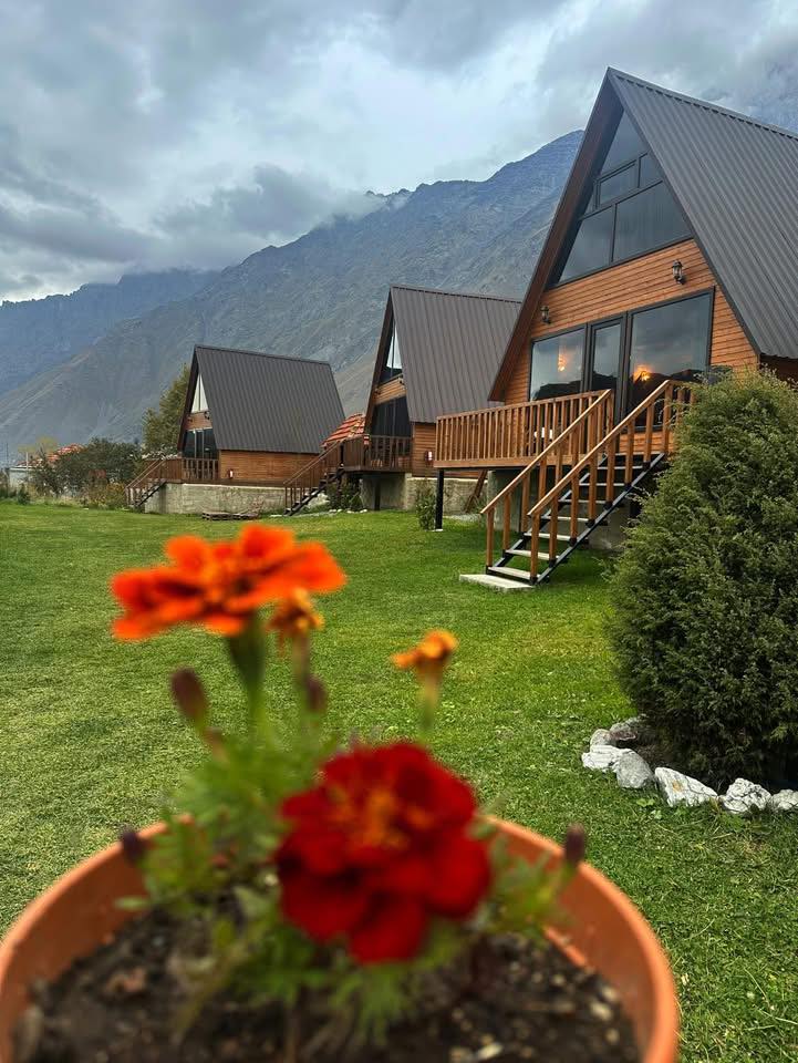 Wooden cottages in Kazbegi