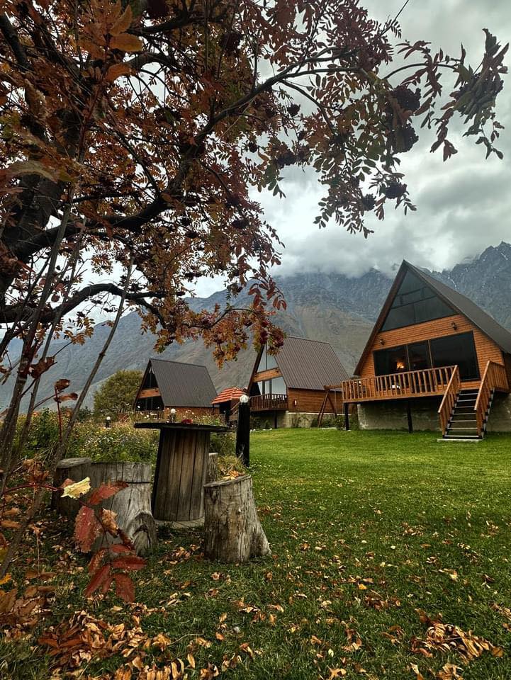 A-frame cottages in autumn